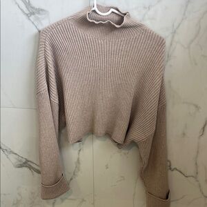 Zara Ribbed Mock Neck Cropped Sweater - Taupe